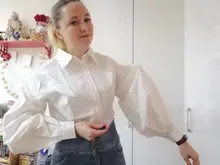 Blusa con manga de linterna para mujer, camisa holgada con botones a la moda para primavera y otoño, Color liso