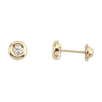 

18K gold earrings puddings chatón cubic zirconia girl screw clasp