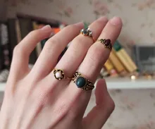 Juego de 4 anillos de cristal estilo bohemio Vintage, conjunto de anillos de conjunto de anillos Midi de la suerte para nudillos para mujer