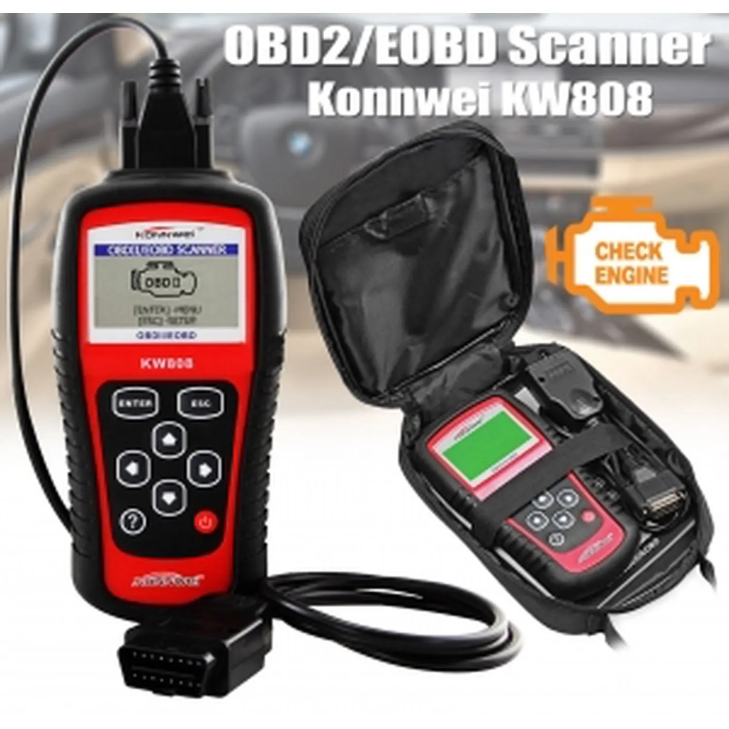 KW808 Car Engine Fault Code Reader Diagnostic Reset Tool OBD2 BUS EOBD KONNWEI 