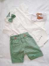 Ropa de verano para bebé, trajes de cumpleaños para caballero, vestido de fiesta de recién nacido, algodón suave, sólido, Rmper + Pantalones con cinturón, conjunto para niño pequeño
