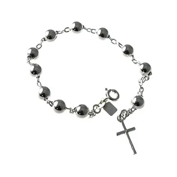

Bracelet 925 Sterling silver m rosary 18cm. 6mm ball. Smooth charm cross 17mm. Closure reasa