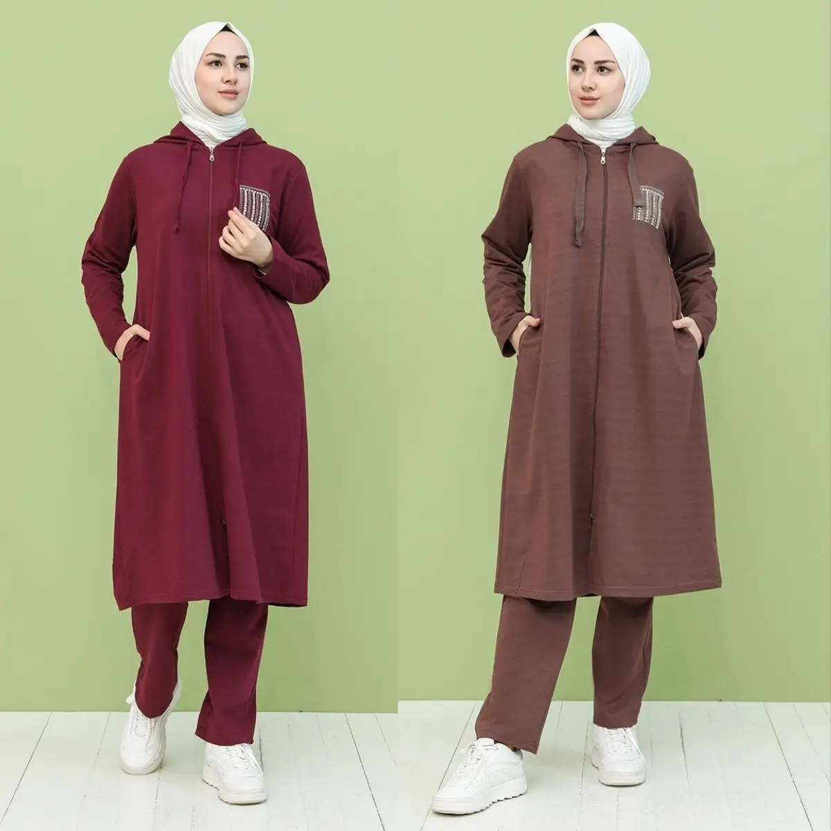 De gran tamaño con capucha chándal con capucha sólida con cremallera sin forro manga larga 4 estaciones de Deportes de las mujeres Moda musulmana ropa Hijab perfe