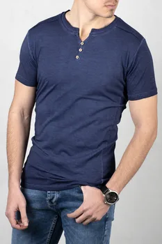 

DeepSEA Male Navy Blue O-Neck T-Shirt 100 Cotton Slim Fit Lycra Button Short Sleeve Slim Street Wear Casual Spring summer 2000262