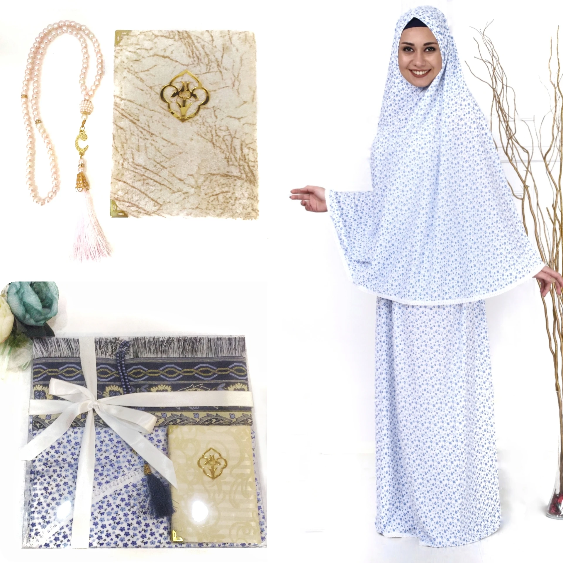 

Muslim Prayer Set Full Cover Prayer Dress Gift Yaseen Rosaries, Kilim Sijadat Sala Islam Turkish Woman Ramadan Eid Reis