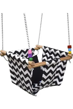 

Secure Canvas and Wooden Hanging Swing Seat Chair with a Baby, Infant, Kids Toys Indoor and Outdoor & Ready to use!..