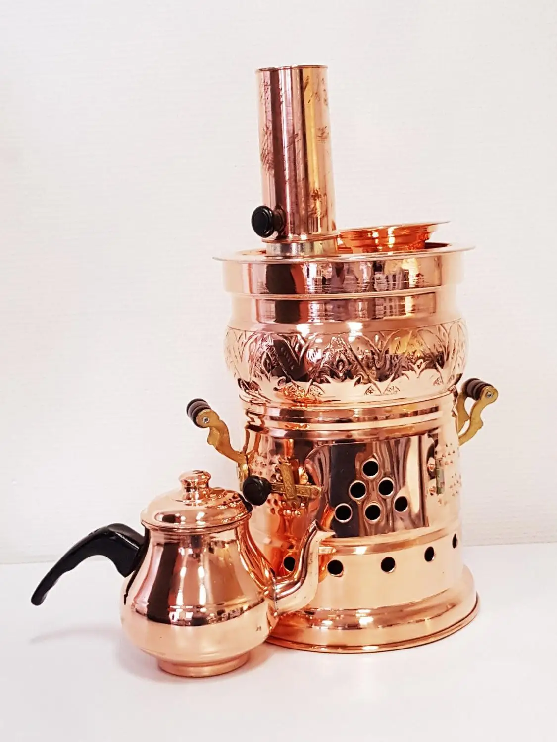COPPER CHARCOAL SAMOVAR BOAT CAMPING HIKING WATER HEATER STOVE KETTLE TEA POT 