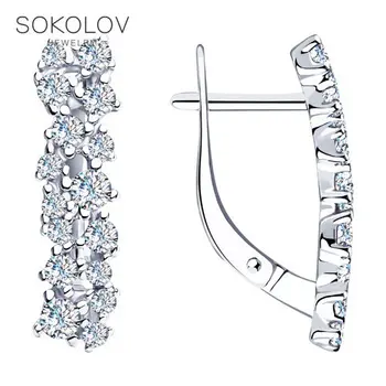 

SOKOLOV drop earrings with stones in silver with cubic zirconia, fashion jewelry, 925, women's/men's, male/female, women's male, long earrings