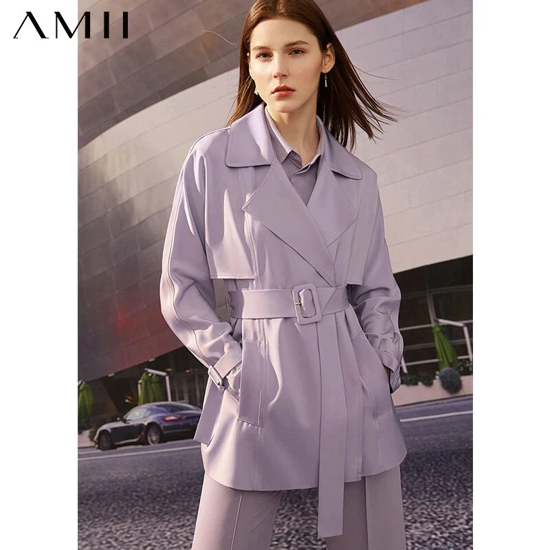 Women's Trench Coat Amii Spring Coat Minimalism Belt Spring New