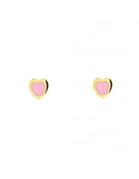 

Gold earrings girl heart Pink enamel (9kts)