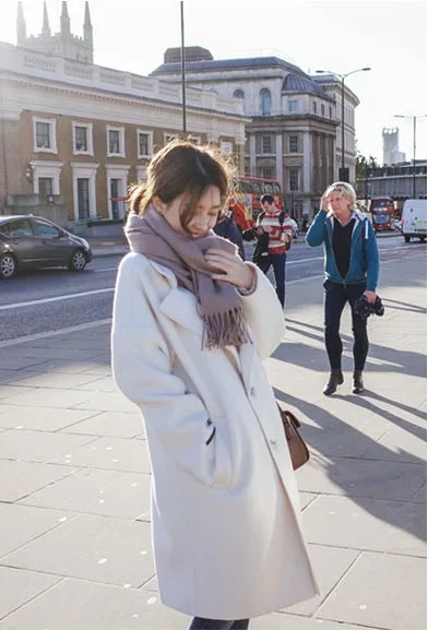 

Obrix Sweet Cashmere Female Coat Spring Autumn Casual Style Streetwear Fashion Straight V-Neck Full Sleeve Coat For Women