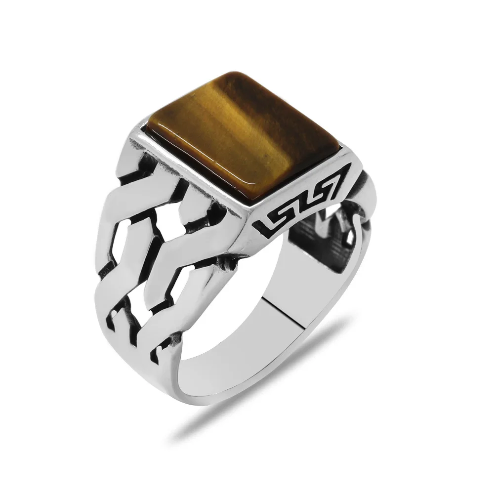 Vintage 925 Sterling Silver Ring with Tiger Eyes Stone for