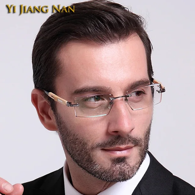 Pure Titanium Diamond Cutting Prescription Glasses Frame Men Bamboo Wood Temple Quality IP Plating Lunette De Vue Homme Eyewear