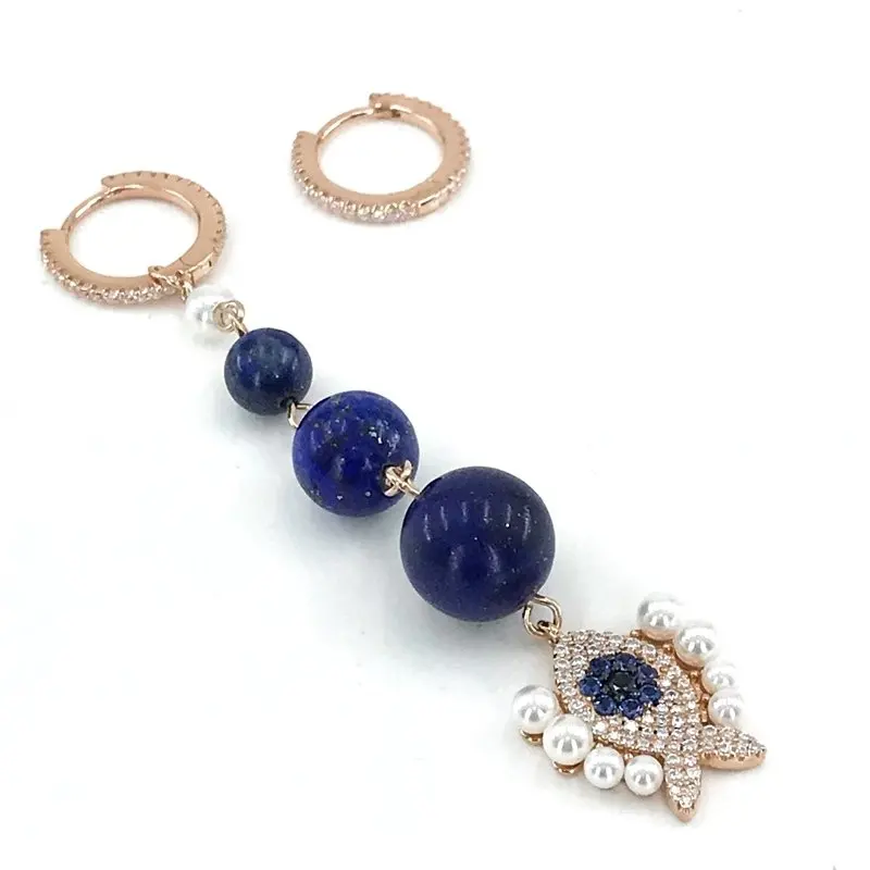 Итальянские длинные висячие серебряные серьги с камнем Lapis