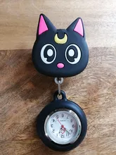 Negro gato de Luna encantadora de dibujos animados de silicona elástica relojes de bolsillo enfermera vestido de Doctor médico del Hospital de cuarzo reloj colgante reloj