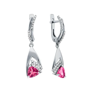 

Silver earrings with cubic zirconia and rubies synthetic sunlight sample 925