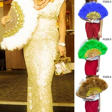 FQ03-5PCS/сумка- стиль Африканский мягкий веер с перьями и золотая ручка танцевальные вентиляторы для вечерние 5 цветов