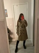 Outerwear Trench-Coat Spring Long-Double-Breasted-Belt Oversize-Quality Khaki Autumn