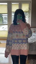 Suéter de punto Kawaii japonés para mujer, jersey de manga larga con estampado de fresa, Top de punto Rosa Vintage para Otoño e Invierno
