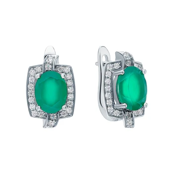 

Silver earrings with cubic zirconia and agate sunlight sample 925