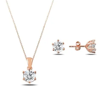 

Angemiel 925 Silver Zircon Stone Engagement Set - Rose Gold Plated