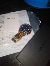 Megir Mens Gold Stainless Steel Quartz Watches Business Chronograph Analgue Wristwatch