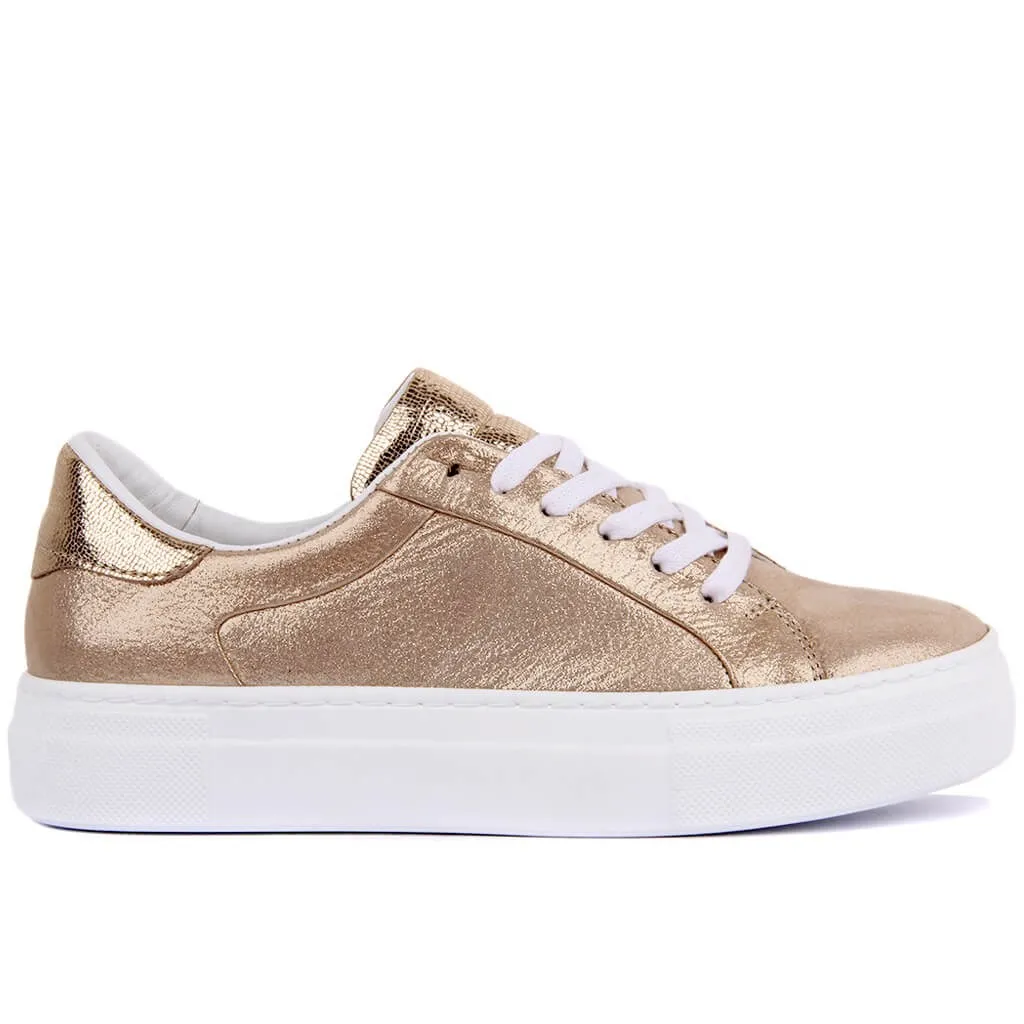 

Sail Lakers-Yellow Silvery Leather Women Sneaker