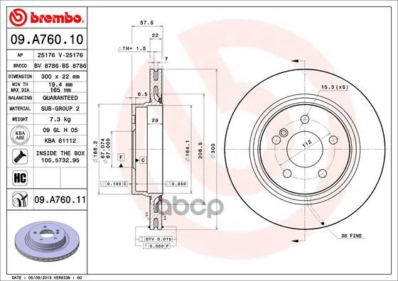Диск Тормозной Задн Mercedes-Benz: C Class 07-, C Class T-Model 07-, E-Class Кабрио 10-, E-Class Купе 09- Brembo арт. 09.A760.11