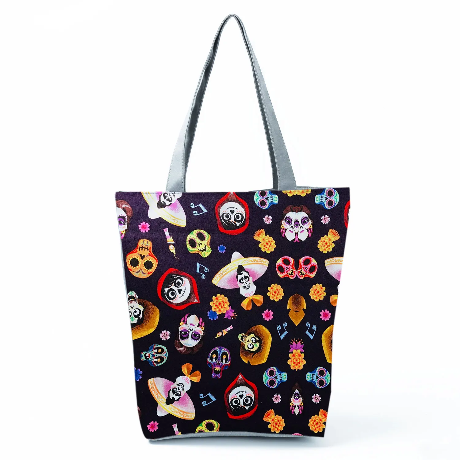 Disney Coco Printed Handbags Floral Skull Halloween Fashion Tote Women Shoulder Bag Eco Reusable Shopping Bag Custom Pattern 