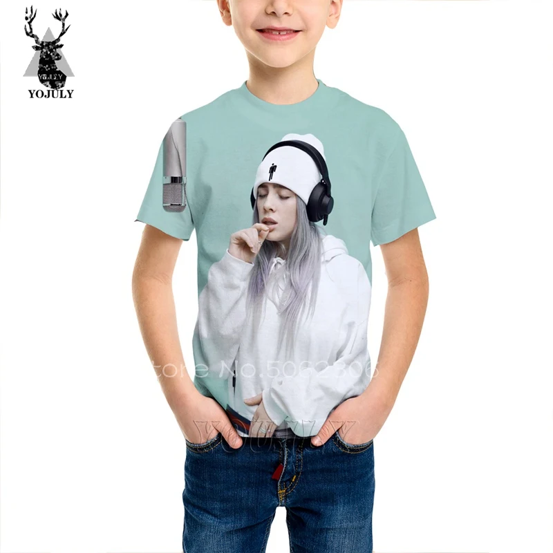 Billie eilish/Детская рубашка шелковая детская одежда футболка детская одежда с объемным рисунком nunu/Детские футболки bobo modis/Одежда для мальчиков и девочек C07 - Цвет: 12