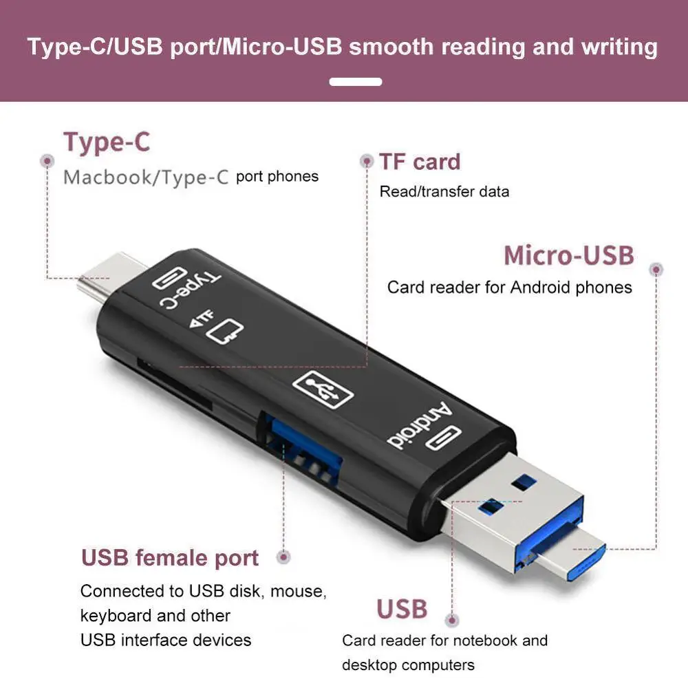 5 в 1 USB 3.0 Type C / Micro SD TF кардридер OTG адаптер флеш-драйвер. |