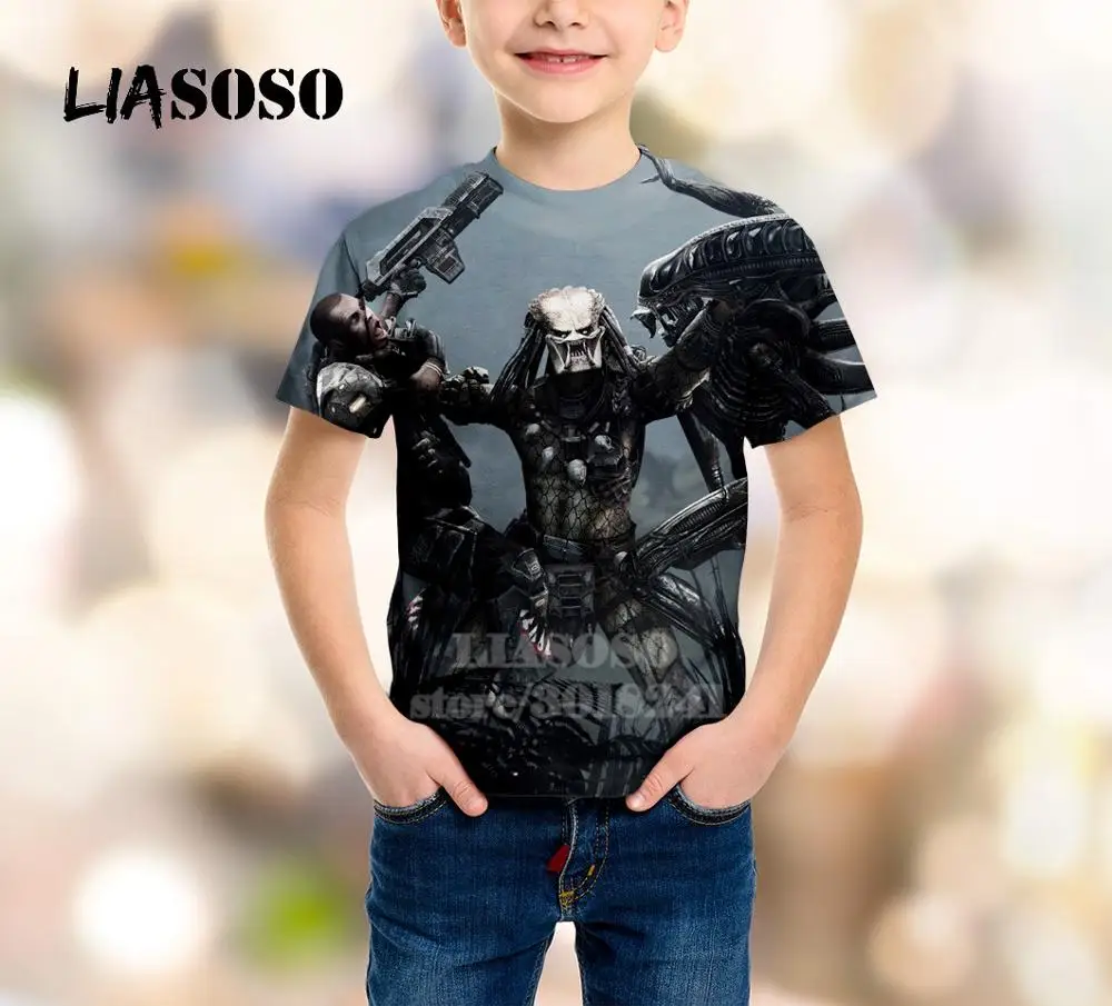 LIASOSO/Летний Детский свитер для подростков футболка с 3D принтом «Хищник» детский топ, пуловер с короткими рукавами для мальчиков и девочек, B128 - Цвет: 3