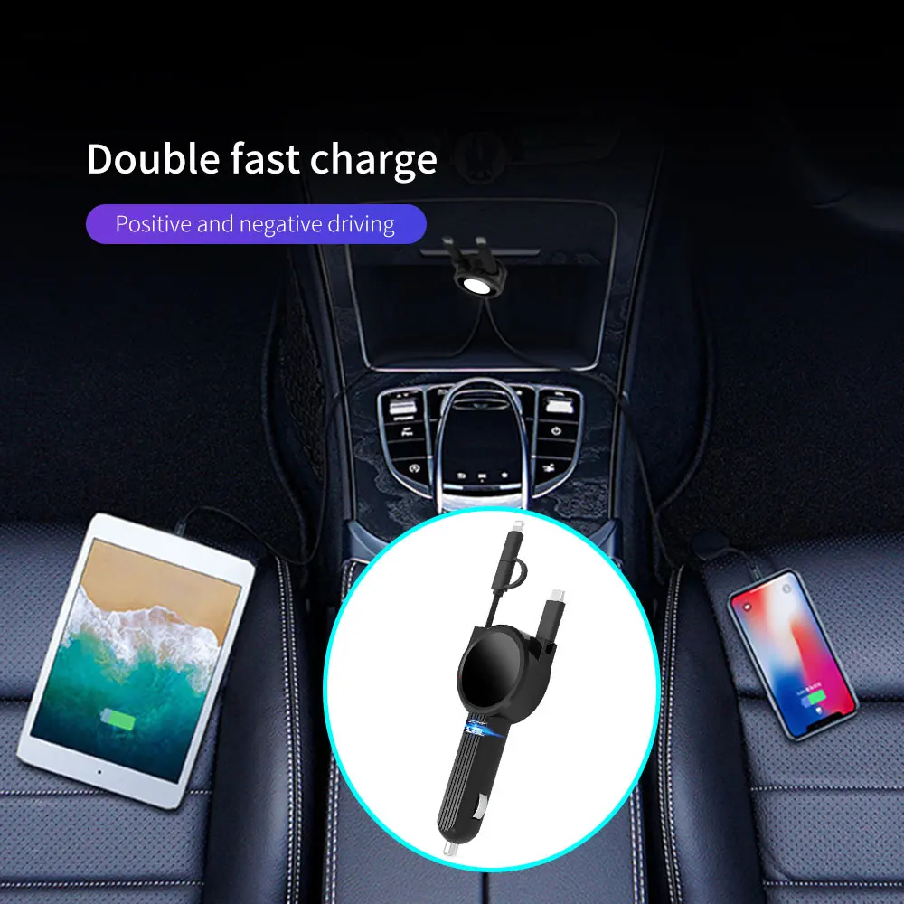 Type-C телескопическое автомобильное USB зарядное устройство для телефона для iphone 11 Pro Max 7 8 Быстрая зарядка для huawei mate 20 30 автомобильное зарядное устройство со слотом для прикуривателя