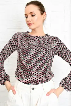 

Trend Alacati Style Women Multi Bike Collar Print Blouse ALC-020-013