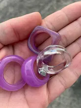 HUANZHI-Conjunto de anillos redondos de resina acrílica para mujer, colorido, Diamante de imitación cuadrado geométrico, regalo de viaje, 2021