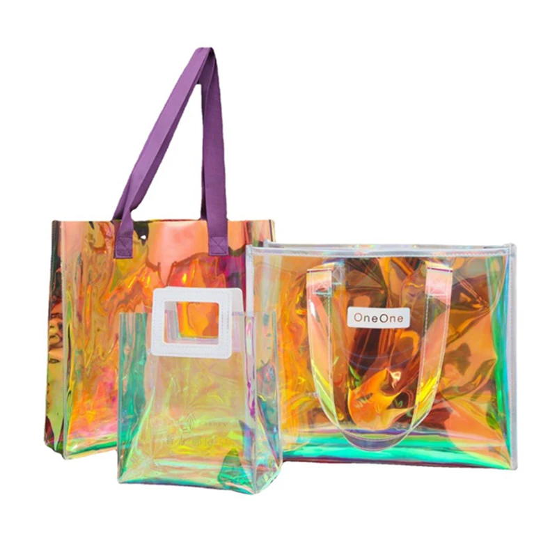 Buy Wholesale Taiwan Fashion Clear Iridescent Pvc Tote Bag, Clear  Holographic Rainbow Pvc Handbag For Women & Girls & Pvc Handbag at USD 3.24