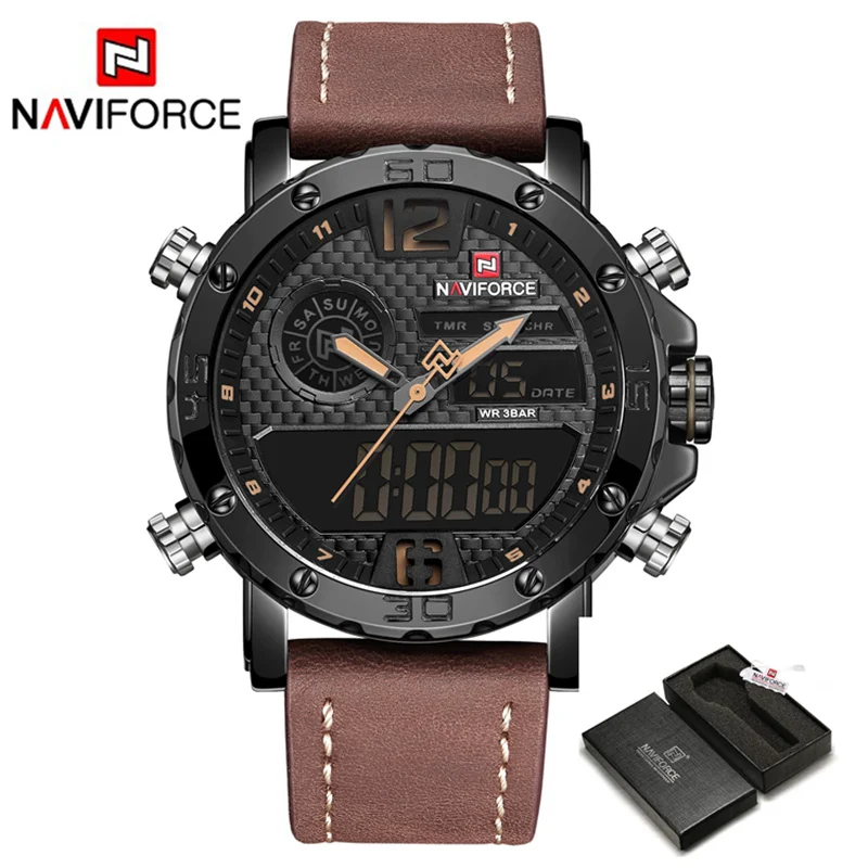 Mens Watches To Luxury Brand Men Leather Sports Watches NAVIFORCE Men's Quartz LED Digital Clock Waterproof Military Wrist Watch 