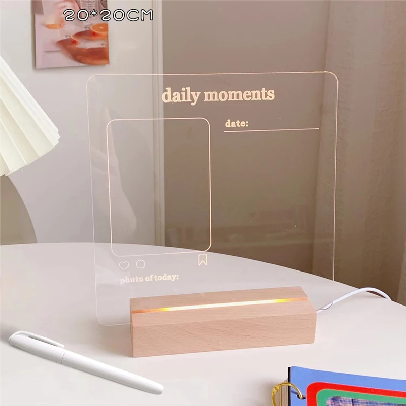 dinosaur light Desktop Transparent Acrylic Daily Note Board Creative Led Night Light USB Message Board Erasable Memo With Wood Stand Holder dinosaur lamp Night Lights