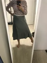 Marchitas de verano faldas mujer moda 2020 midi faldas Inglaterra Oficina satén alto cintura simple Falda larga elegante de las mujeres