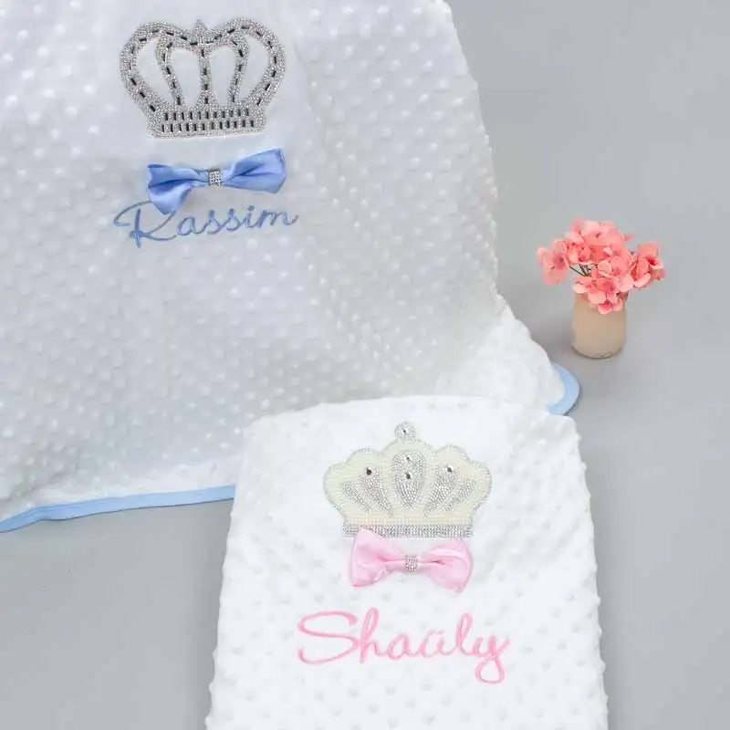 

Newborn Name Embroidered Blanket Personalized Baby King Queen Babies Girls Boys Crown Embossed Duvet Cover Swaddle Toddler Model