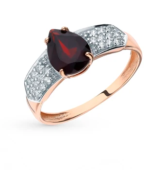 

Gold ring with cubic zirconia and Garnet sunlight sample 585