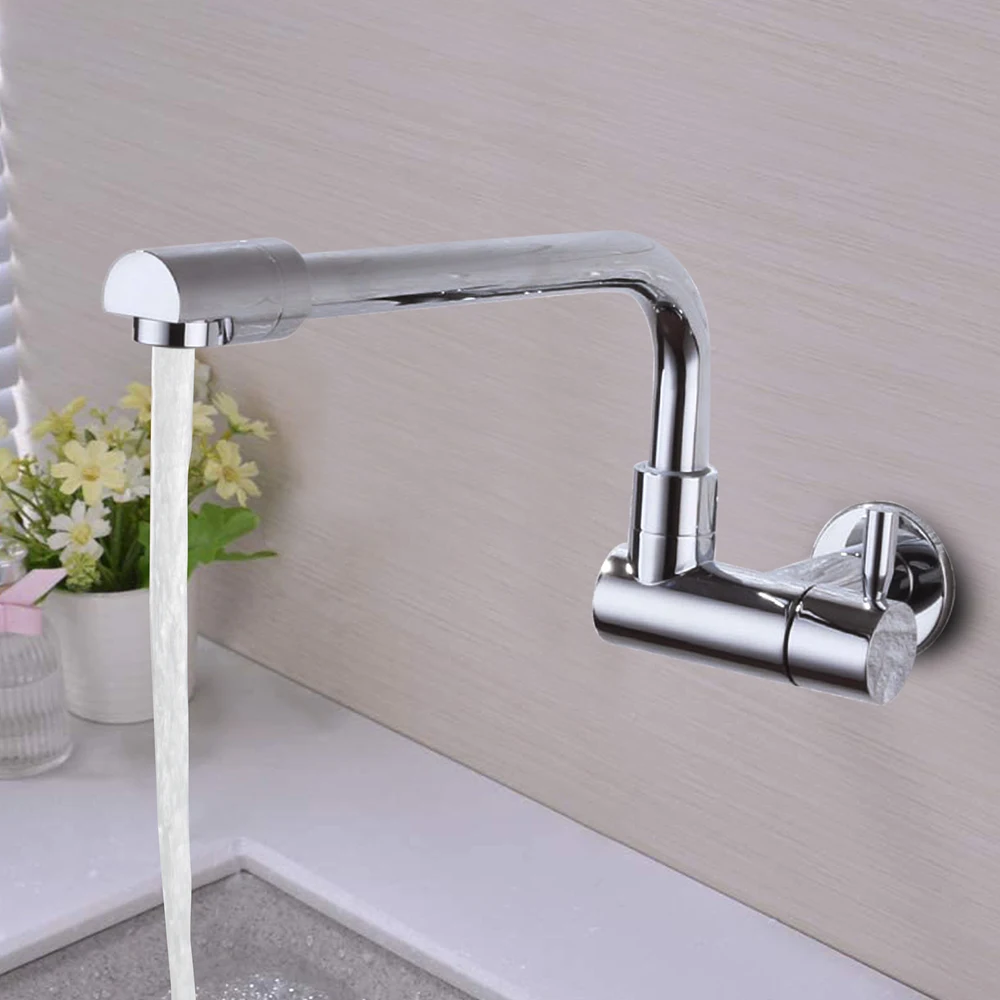 Wall Mount Single Handle 1 Hole Cold Water Sink Faucet Stainless Steel