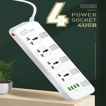 

EU/US/UK Plug Smart Fast Charging Electric Power Strip Switch 4 USB Port Extension Multi-function Power Supply Socket for Phones
