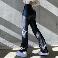 Pantalones de piel de imitación negros elegantes para mujer, Capris ajustados de cintura alta, pantalones de señora informales, ropa de calle Vintage de otoño