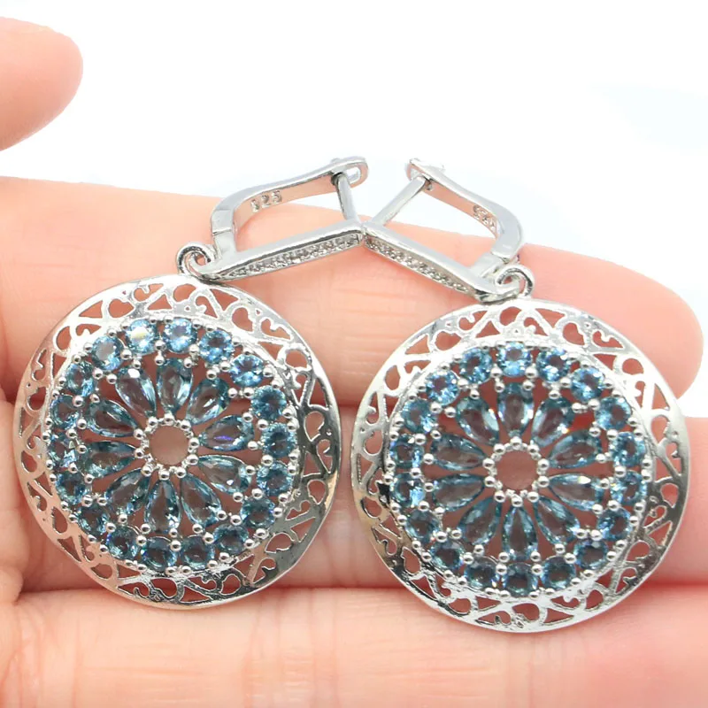 Женские серебряные серьги с голубым топазом 46x29 мм|women wedding|gold 925gold topaz earrings |