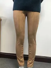 Trousers Female Legging Suede-Pants Skinny High-Waist Women Casual Custom Back-Zipper