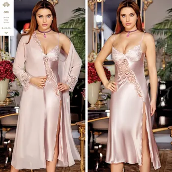 

Jeremi 608 Satin Lace Nightdress Robe Pyjamas Babydoll Shorts Gown Homewear Sleepwear Nightwear 6 Pieces Set