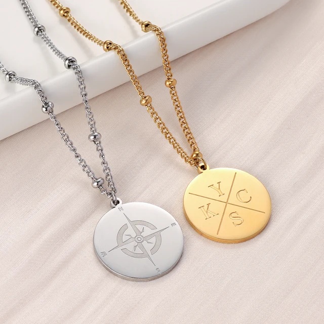 Custom Compass Necklace For Women Personalized Direction Pendant Necklaces Customized Traveler Nameplate Engrave Text Jewelry