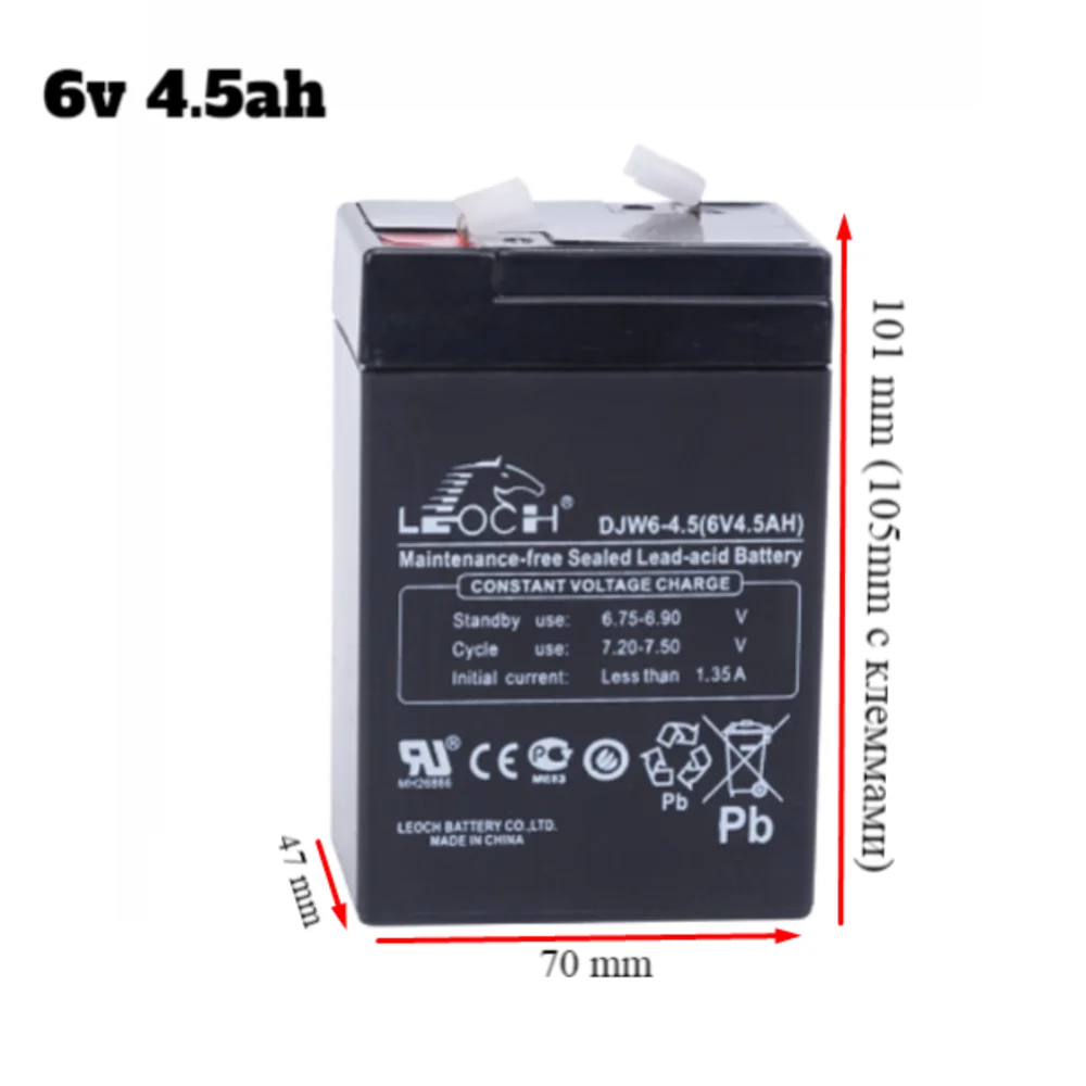 Battery LEOCH lead-acid 6 volt 4 5 Ah acid milliamperes per hour mA h 6v v accumulator storage akb 6volt 4.5Ah agm vrla For Children electric car