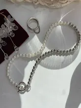 2021 nuevo de moda barroco Collar con cadena de perlas mujeres Collar Punk, cierre de palanca círculo Lariat grano gargantilla collares joyería